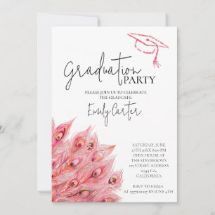 Chic Pink Feather Graduation Party Einladung