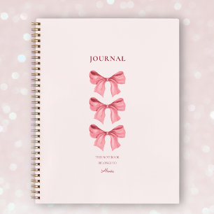 Chic Pink Feminine Red Bows Coquette Name Notizbuch