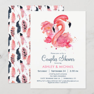 Chic Pink Flamingo Paare Dusche Einladung