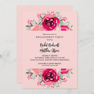 Chic Pink Floral Engagement Party Einladung