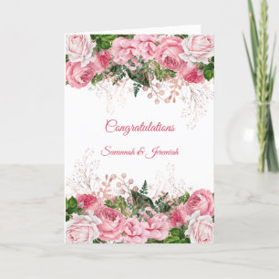 Chic Pink Floral Glückwunsch Hochzeit Karte