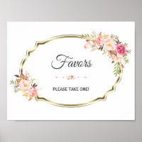 Chic Pink Floral Gold Gastgeschenk Hochzeit Sign