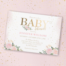 Chic Pink Floral Gold Girl Baby Dusche
