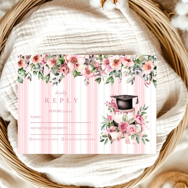 Chic Pink Floral Graduation Party RSVP Karte (Von Creator hochgeladen)