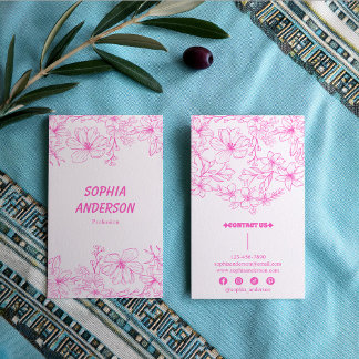 Chic Pink Floral Hand Gezeichnet Botanisch Visitenkarte
