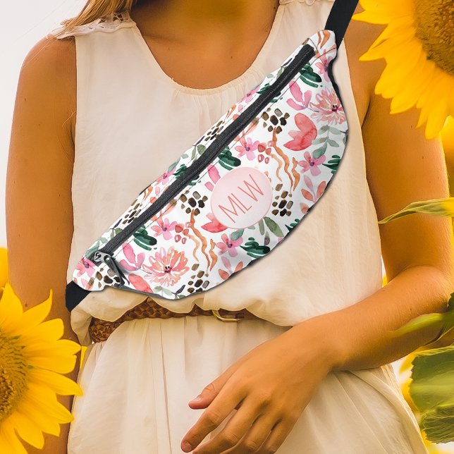 Chic Pink Floral Mit Monogramm Bauchtasche (Chic Pink Floral Monogrammed Fanny Pack)