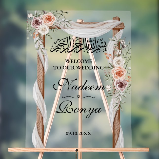 Chic Pink Floral muslimisches arabisches Party Acrylschild (Neutral)