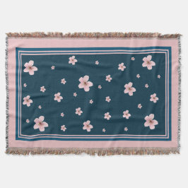 Chic Pink Floral Pattern - Navy Blue Background Decke