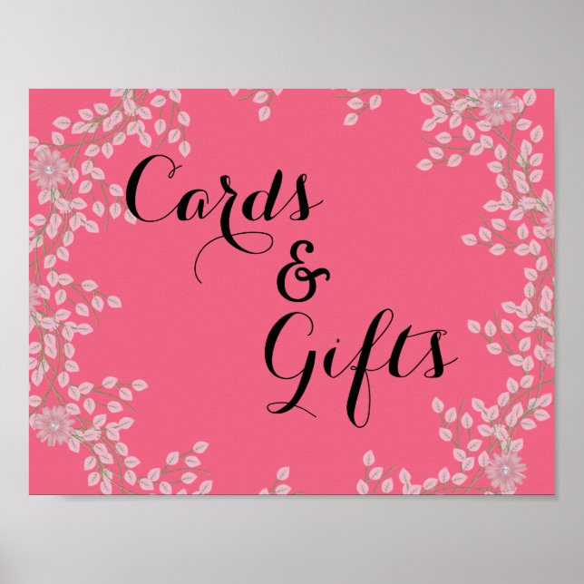 Chic Pink Floral & Pearls Hochzeitskarten & Gesche Poster (Vorne)