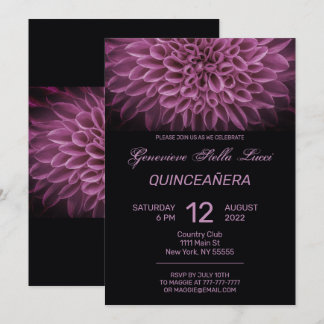 Chic Pink Floral Quinceñera Party Einladung