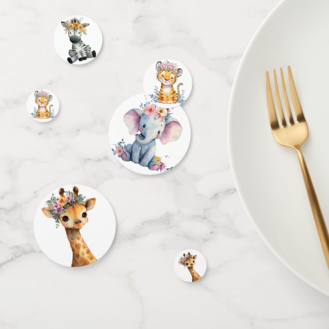 Chic Pink Floral Safari Animals Wild One Baby Girl Konfetti (Gruppe)