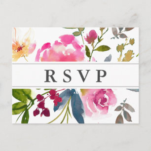 Chic Pink Floral Wedding RSVP Postcard Einladungspostkarte