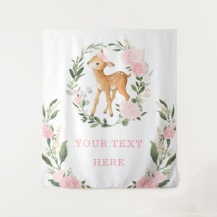 Chic Pink Floral Woodland Deer Girl Baby Hintergru Wandteppich