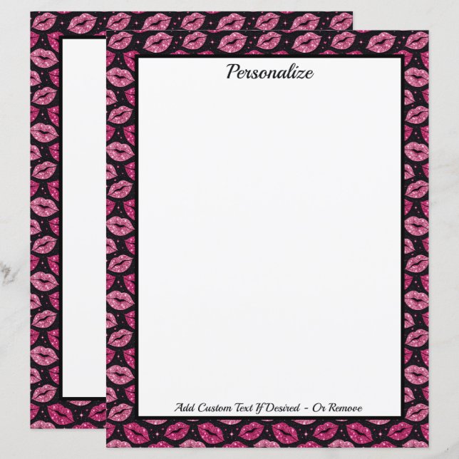 Chic Pink Glitter Lips on Black Personalized (Vorne/Hinten)
