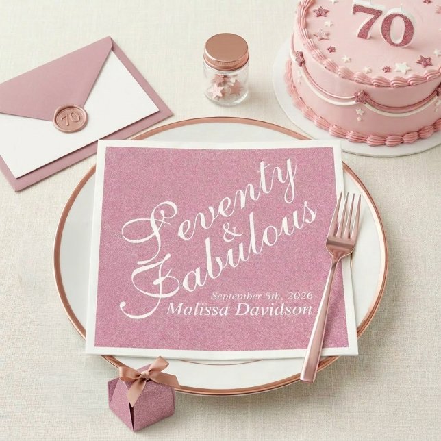 Chic Pink Glitter Siebzig und Fantastischer Geburt Serviette (Chic Pink Glitter Seventy and Fabulous Birthday Napkins)