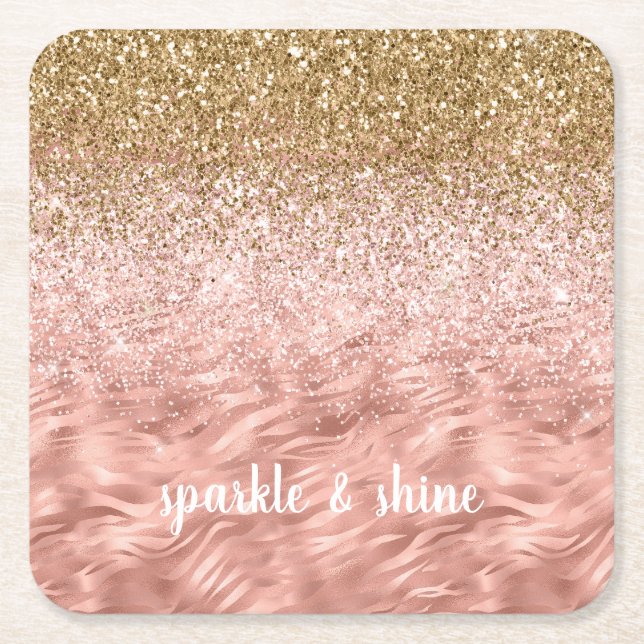 Chic Pink Glitz Zebra Print Rechteckiger Pappuntersetzer (Vorderseite)