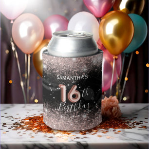 Chic Pink Glitzer & Black 16. Geburtstag Dosenkühler