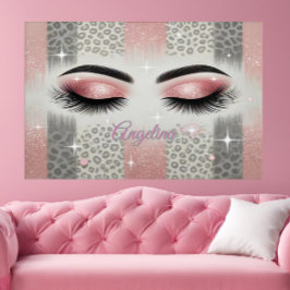 Chic Pink Glitzer Eyelashes Acryl Wandkunst