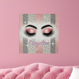 Chic Pink Glitzer Eyelashes Acryl Wandkunst