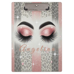 Chic Pink Glitzer Eyelashes Leopard Klemmbrett