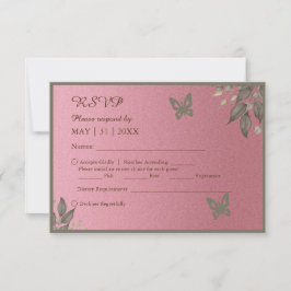 Chic Pink Glitzer Foliage Hochzeit RSVP Karte