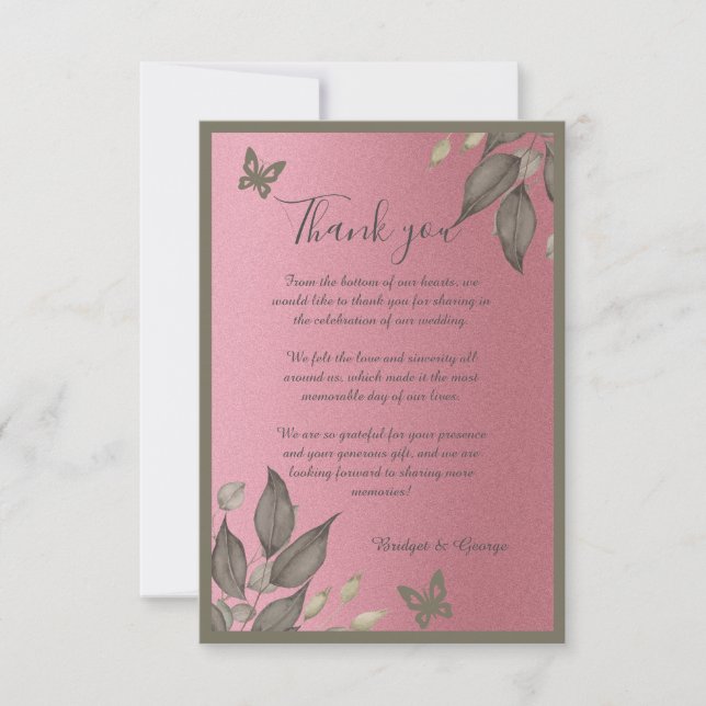 Chic Pink Glitzer Foliage Wedage danke (Vorderseite)