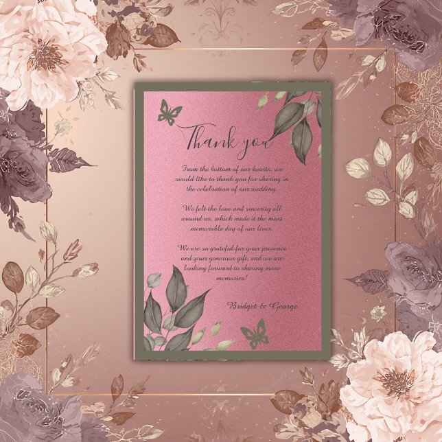 Chic Pink Glitzer Foliage Wedage danke (Von Creator hochgeladen)