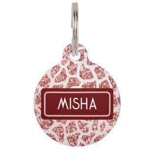 Chic Pink Glitzer Giraffe Print Round Pet ID Tag Haustiermarke