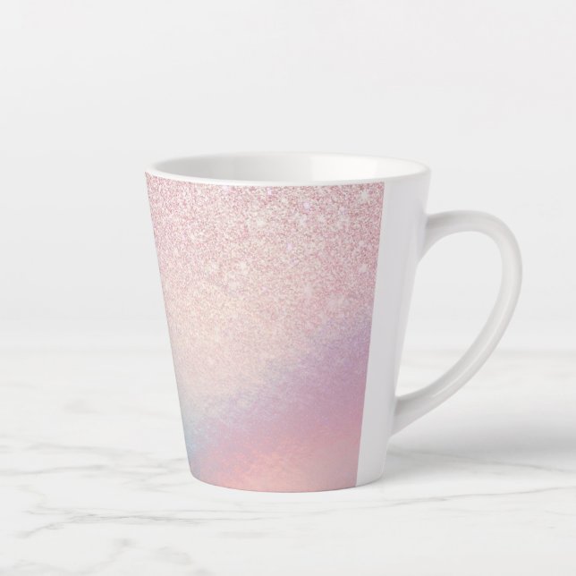 Chic Pink Glitzer Iridescent Holographic Gradient Milchtasse (Rechts)