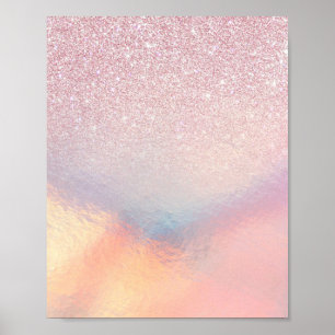 Chic Pink Glitzer Iridescent Holographic Gradient Poster