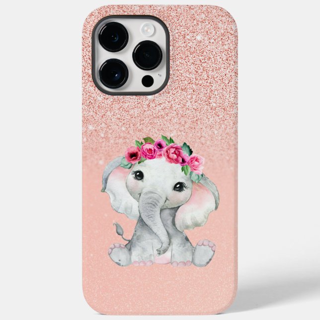 Chic Pink Glitzer mit Niedlichem Elephant iPhone C Case-Mate iPhone Hülle (Rückseite)