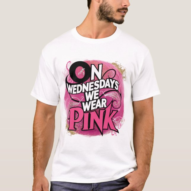 Chic Pink Glitzer "mittwochs tragen wir pink" T-Sh T-Shirt (Vorderseite)