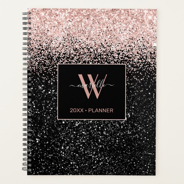 Chic Pink Glitzer Monogram Name 2022 Planer (Vorderseite)