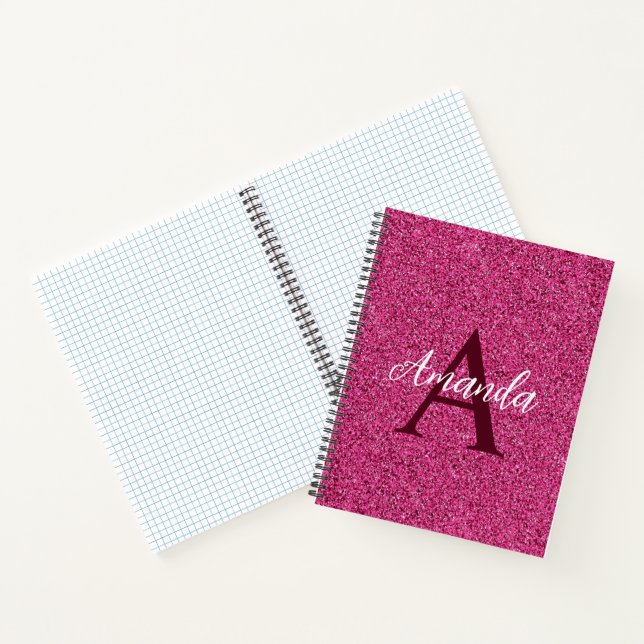 Chic Pink Glitzer Monogram Name Notizbuch (Innenseite)