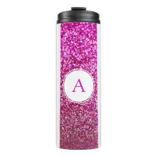 Chic Pink Glitzer Monogram Name Thermosbecher