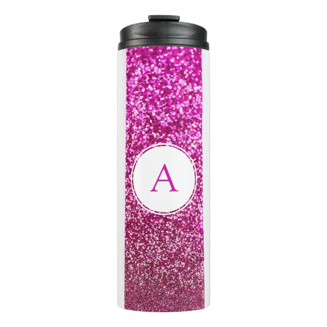 Chic Pink Glitzer Monogram Name Thermosbecher (Vorderseite)