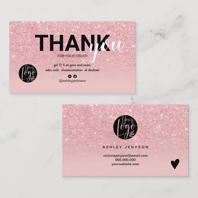 Chic pink Glitzer ombre coole Logo-Bestellung Viel Visitenkarte (Vorne/Hinten)