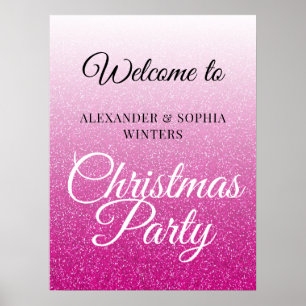 Chic Pink Glitzer Ombre Party Willkommen Poster