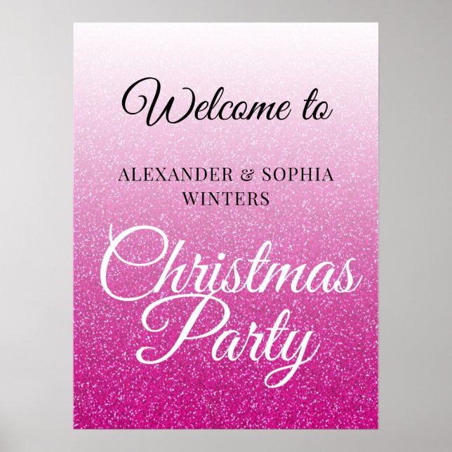 Chic Pink Glitzer Ombre Party Willkommen Poster (Vorne)