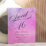 Chic pink Glitzer ombre Skript lila Sweet 16 Einladung<br><div class="desc">Rosa lila Glitzer ombre Glitzern Girly elegante Sweet 16 Geburtstagsparty ,  mit einer schicken eleganten Drehkalligraphie Bürste . Foto hinzufügen</div>
