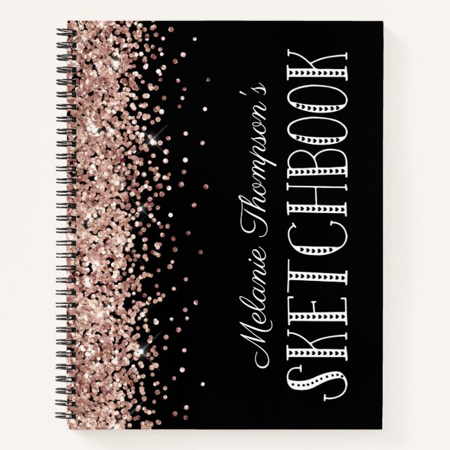 Chic Pink Glitzer Personalisiert Name Sketchbook Notizbuch (Vorderseite)