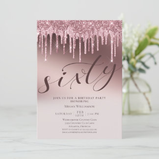 Chic Pink Glitzer Sechzigste Überraschung 60. Gebu Einladung