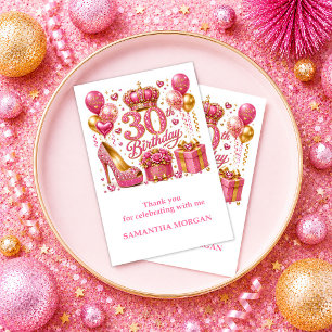 Chic Pink Gold 30. Geburtstag Glitter Konfetti Dan Dankeskarte