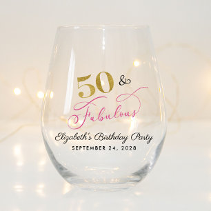 Chic Pink Gold 50. Geburtstagsparty Gefallen Weinglas Ohne Stiel