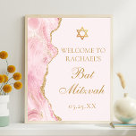 Chic Pink Gold Agate Bat Mitzvah Custom Party Poster<br><div class="desc">Das elegante Poster des Bat Mitzvah Party ist mit rosa und goldfarbenem Dekor geschmückt. Der Name Ihrer Tochter ist in einem schönen formalen Drehbuch unter dem Stern von David geschrieben. Die perfekte Dekoration für eine stilvolle jüdische Familie,  die ein Mädchen feiert,  das an die Tora gerufen wird.</div>