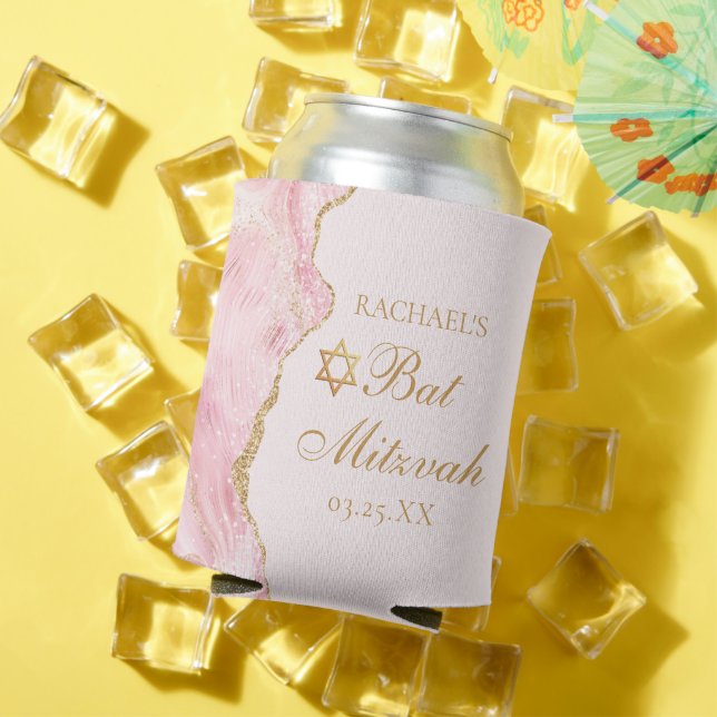 Chic Pink Gold Agate Bat Mitzvah Party Custom Dosenkühler (In Situ Sommer)