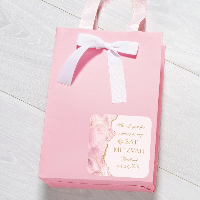 Chic Pink Gold Agate Bat Mitzvah Party Custom Quadratischer Aufkleber (Von Creator hochgeladen)