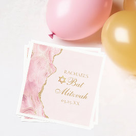 Chic Pink Gold Agate Bat Mitzvah Party Custom Serviette