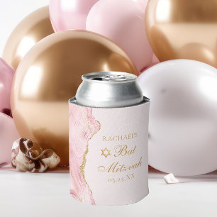 Chic Pink Gold Agate Custom Bat Mitzvah Party Dosenkühler