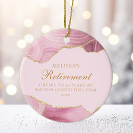 Chic Pink Gold Agate Custom Retirement Weihnachten Keramik Ornament